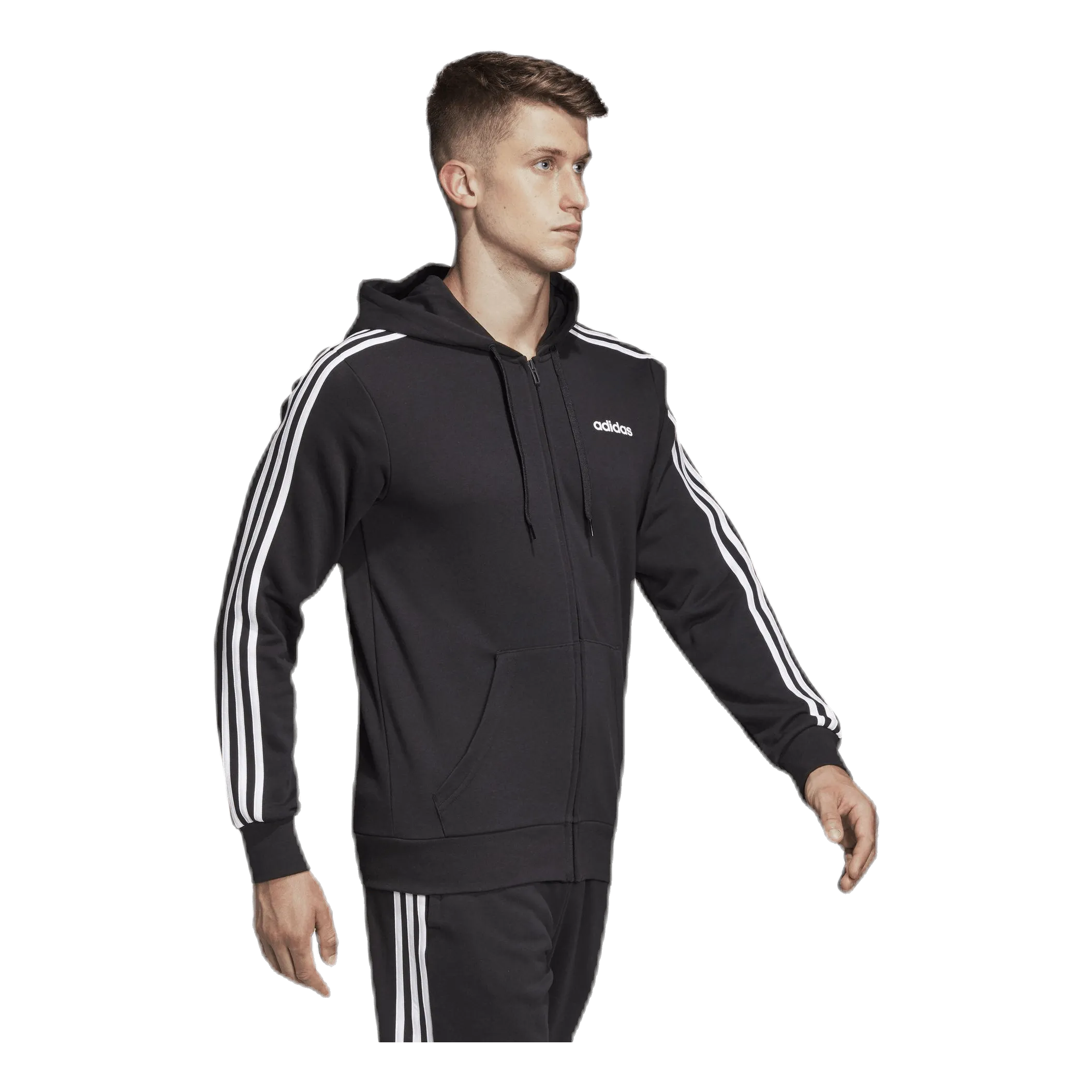 Adidas Essentials 3 Stripes Fullzip French Terry Black / White