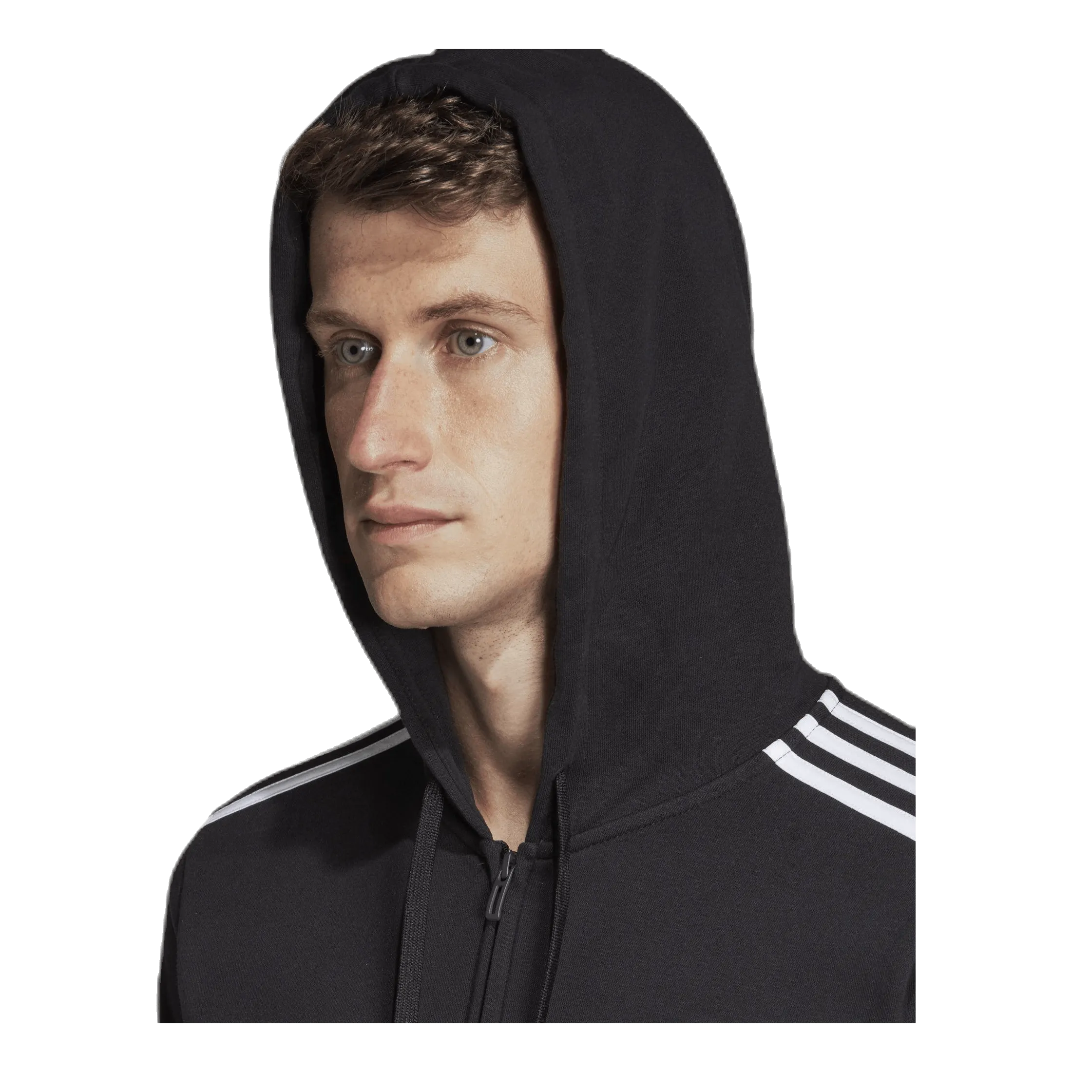 Adidas Essentials 3 Stripes Fullzip French Terry Black / White