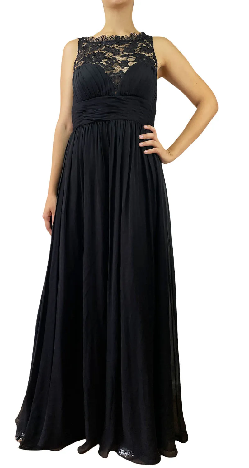 AIDAN MATTOX Vestido Escote Plisado Seda