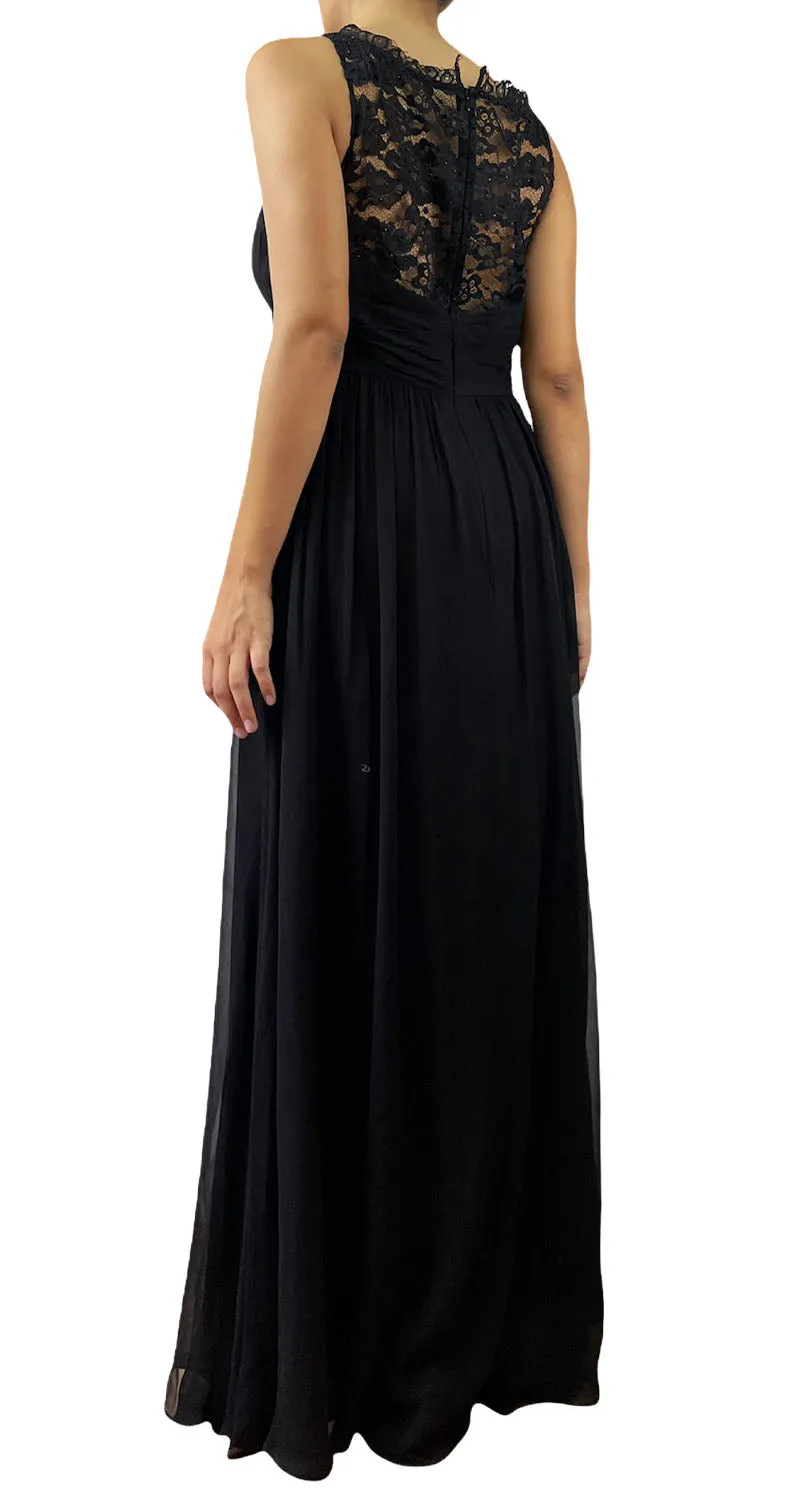 AIDAN MATTOX Vestido Escote Plisado Seda