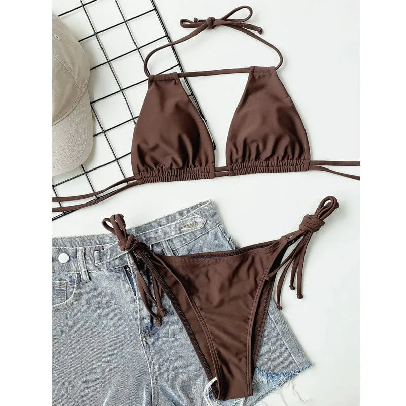 Biquini marrón de escote halter