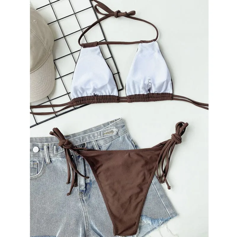 Biquini marrón de escote halter