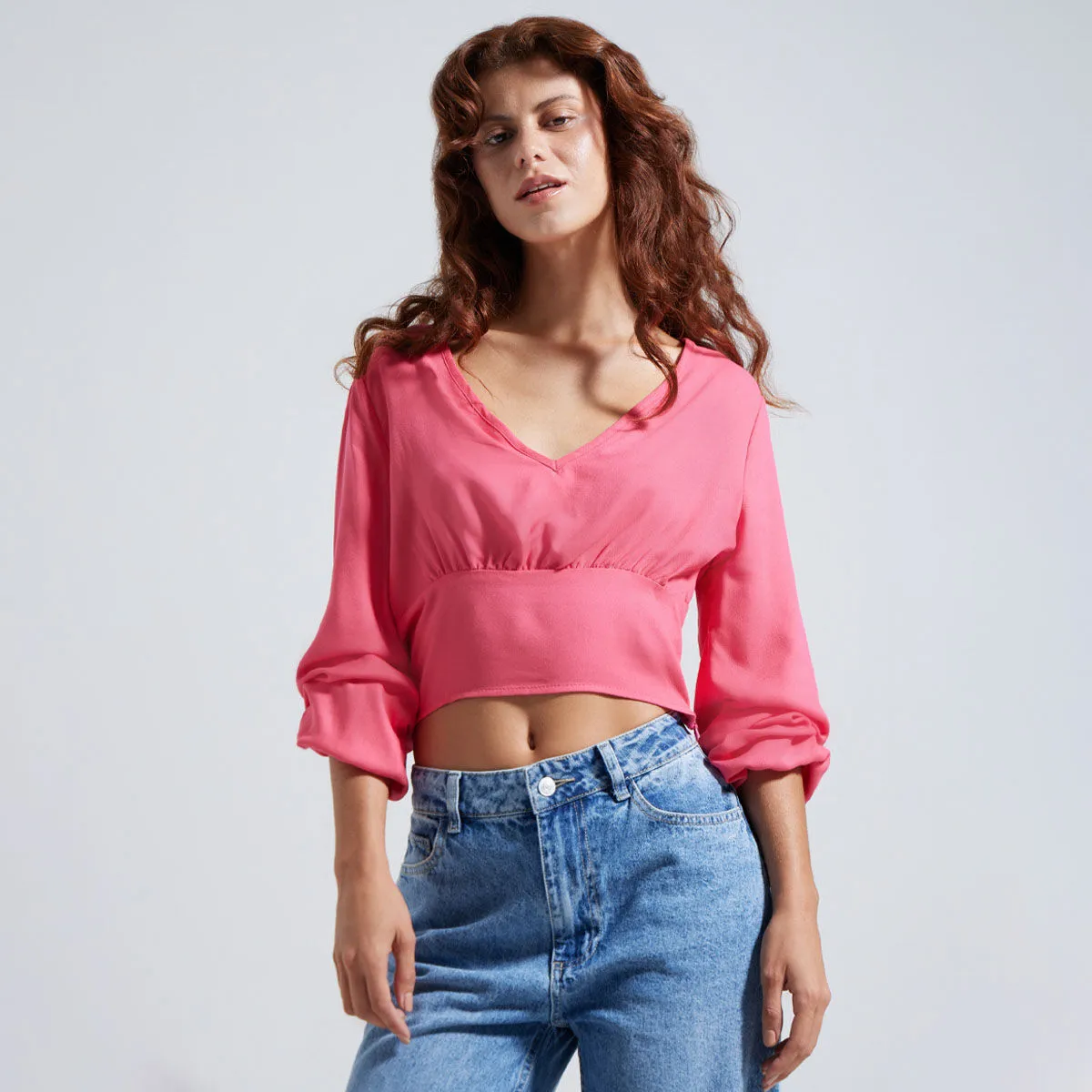 Blusa Manga Larga Con Escote