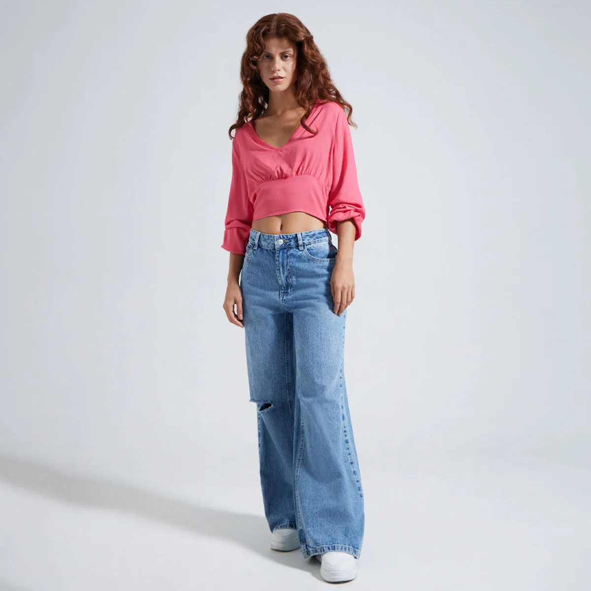 Blusa Manga Larga Con Escote