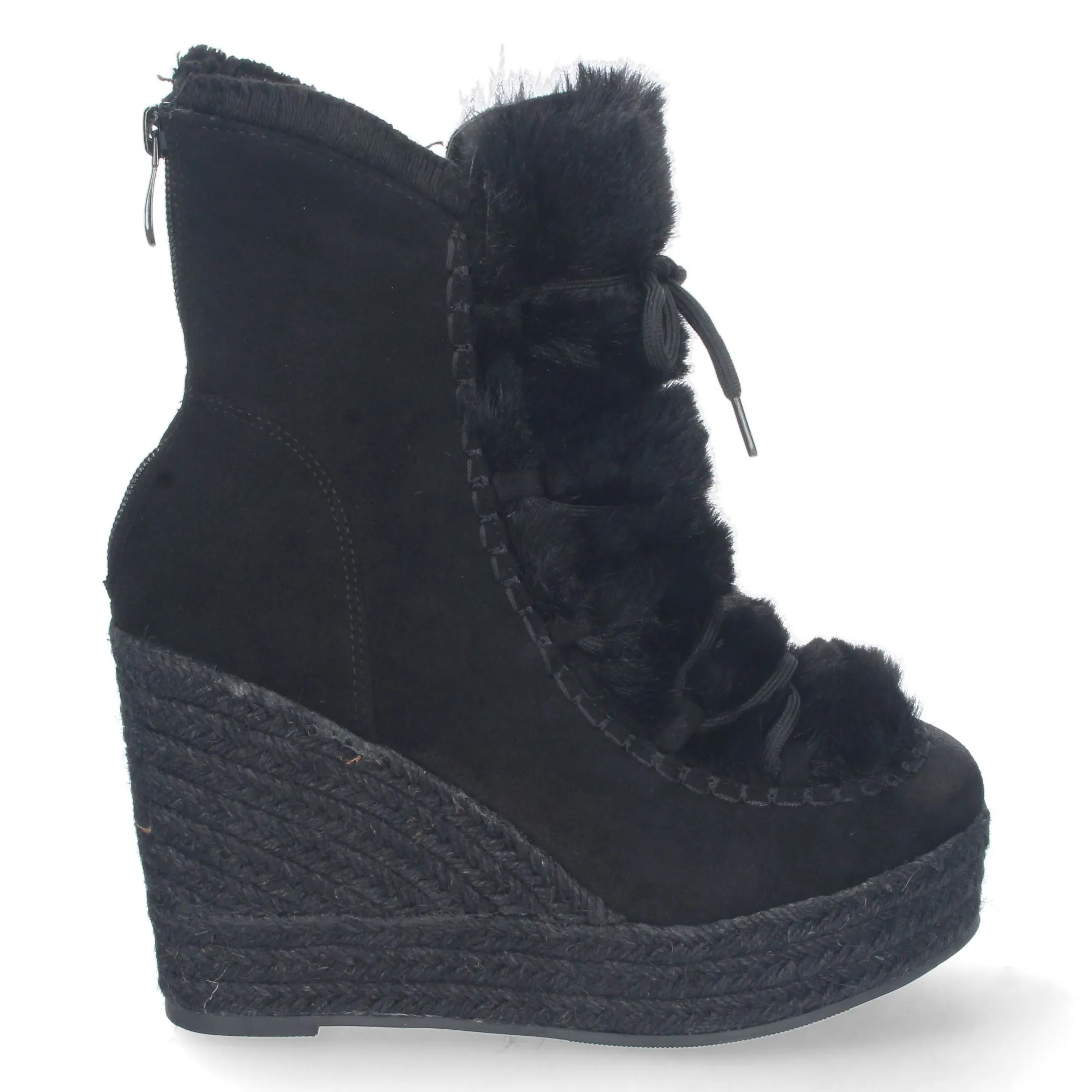Botin de cuña en yute y pelo estilo australianas para mujer negro