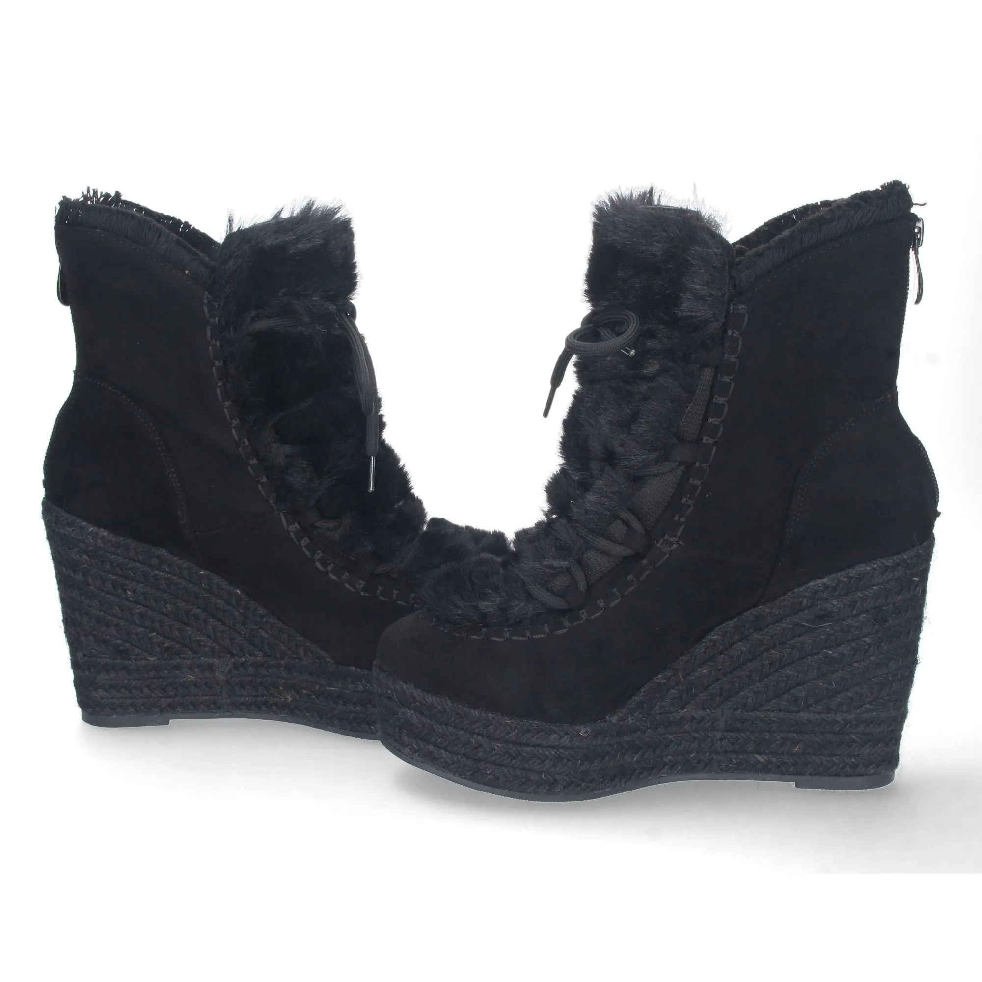 Botin de cuña en yute y pelo estilo australianas para mujer negro