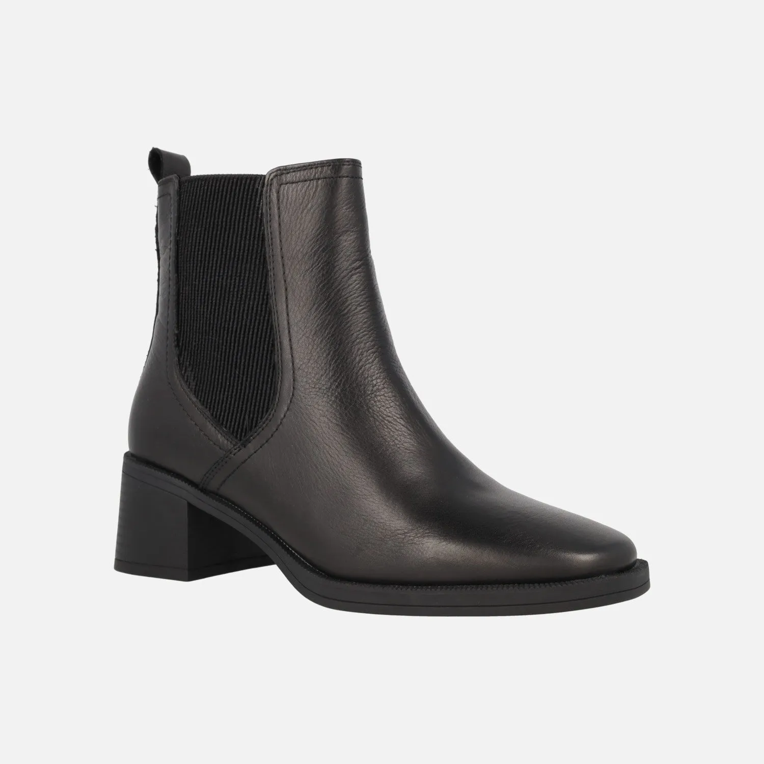 Botines negros de piel con tacón medio y elástico lateral Carmela