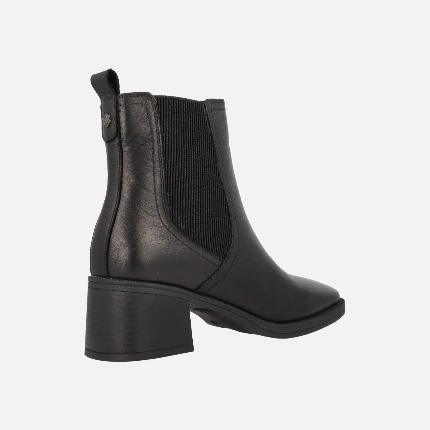 Botines negros de piel con tacón medio y elástico lateral Carmela