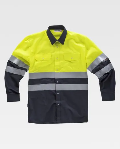 Camisa con cintas reflectantes manga larga Marino Amarillo