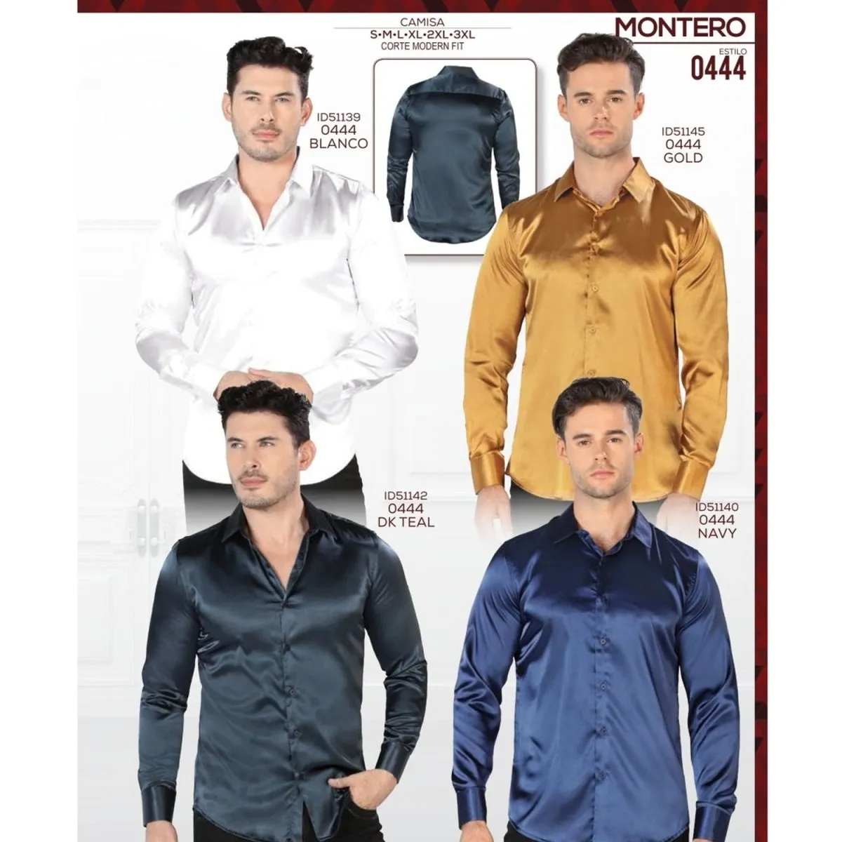 CAMISA DE MODA MONTERO JEANS COLOR AZUL MARINO LISO BRILLANTE MON0444AM