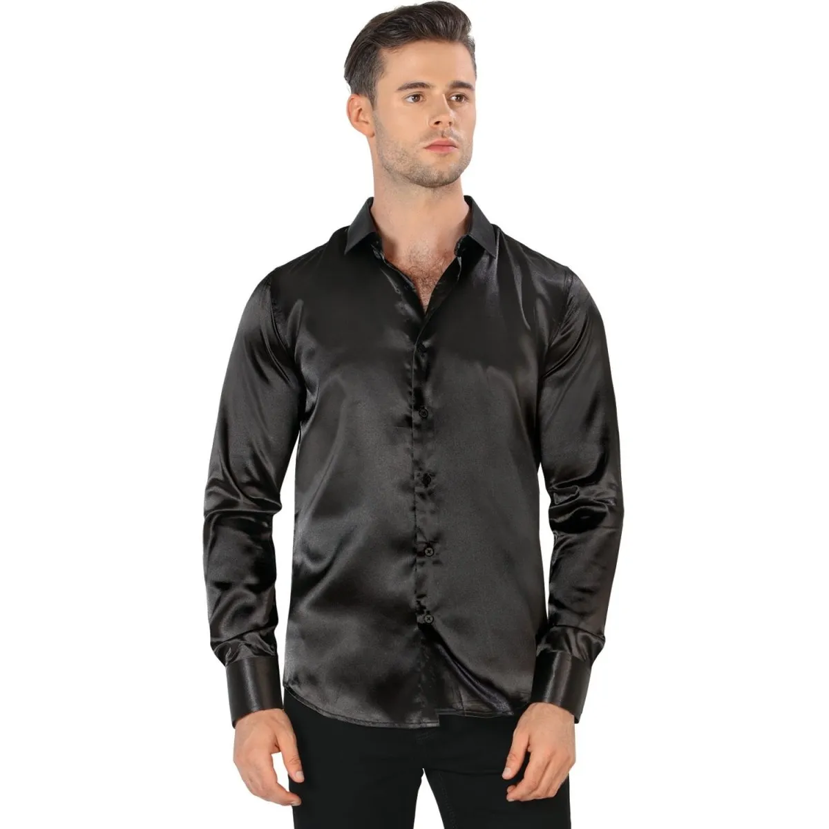 CAMISA DE MODA MONTERO JEANS COLOR NEGRO LISO BRILLANTE MON0444N