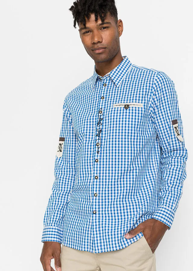 CAMISA TRADICIONAL CON MANGAS ARREMANGADAS AZURBLANCO DE CUADROS