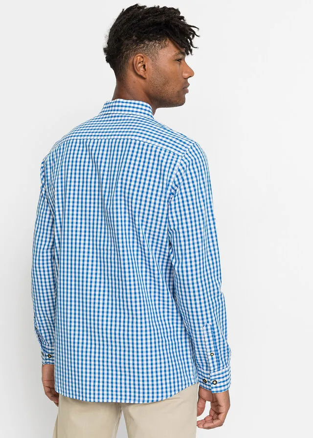 CAMISA TRADICIONAL CON MANGAS ARREMANGADAS AZURBLANCO DE CUADROS