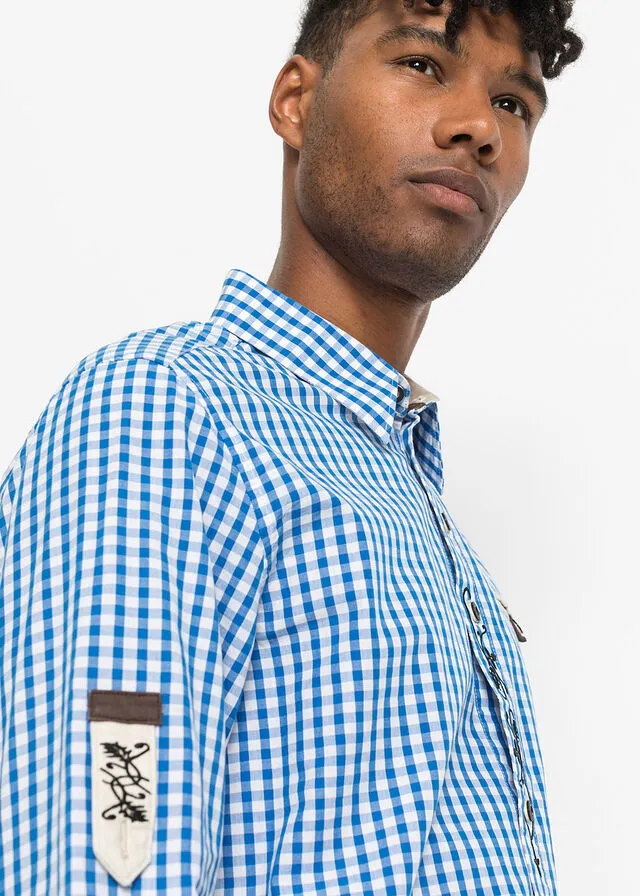 CAMISA TRADICIONAL CON MANGAS ARREMANGADAS AZURBLANCO DE CUADROS