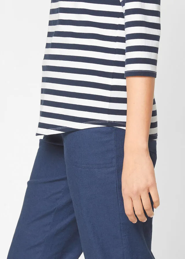 CAMISETA 3/4 CON ESCOTE BARCO BLANCOAZUL OSCURO CON RAYAS