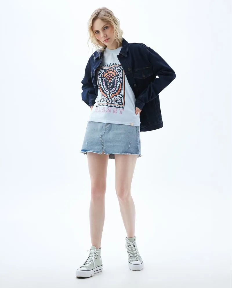 Camiseta con efecto desgaste para mujer