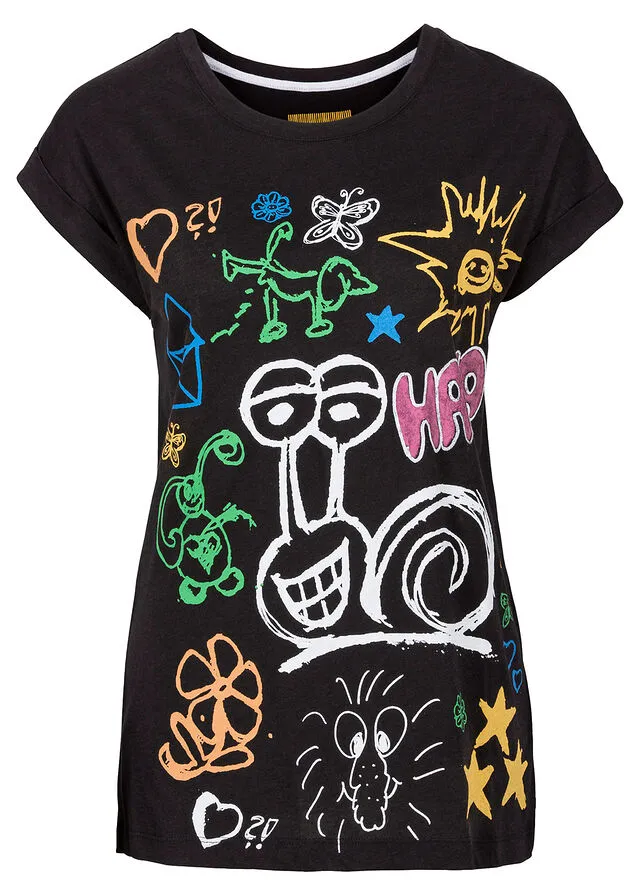 Camiseta con garabatos Negro