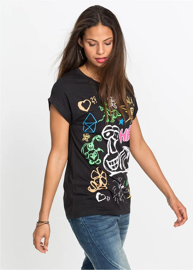 Camiseta con garabatos Negro