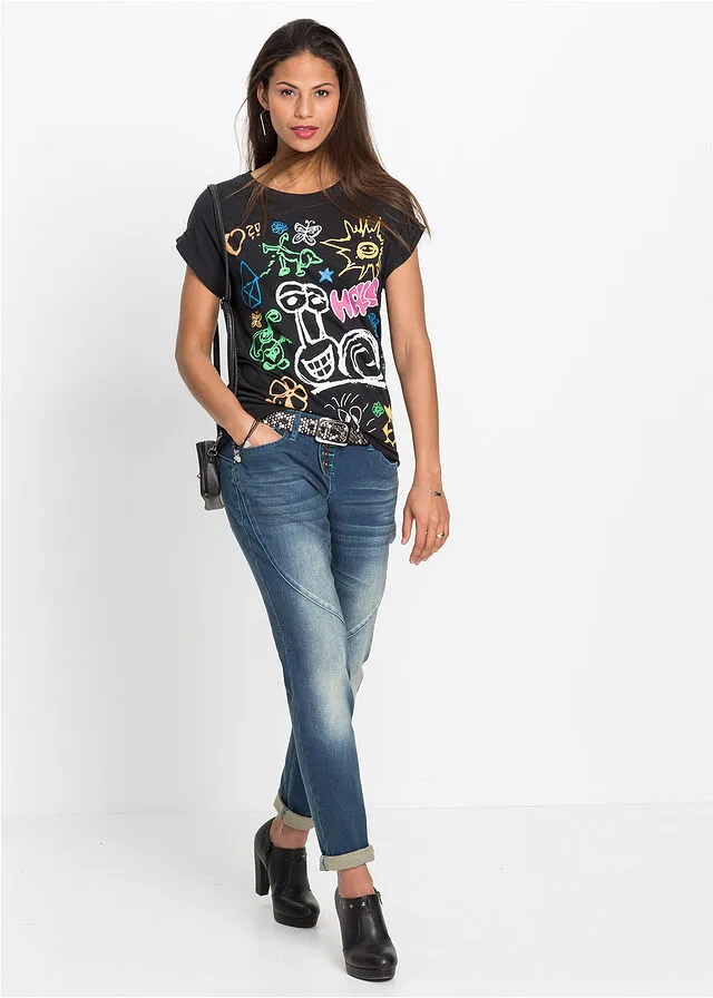 Camiseta con garabatos Negro