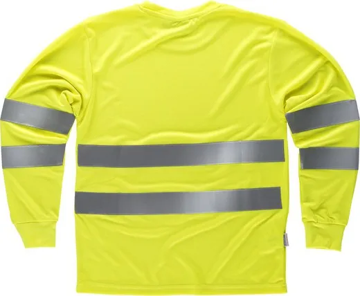 Camiseta cuello caja, manga larga, alta visibilidad, cintas reflectantes Amarillo