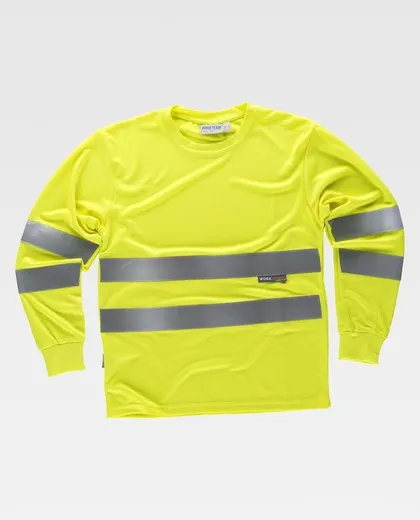 Camiseta cuello caja, manga larga, alta visibilidad, cintas reflectantes Amarillo