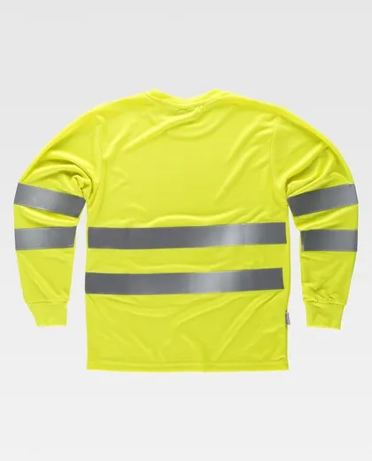 Camiseta cuello caja, manga larga, alta visibilidad, cintas reflectantes Amarillo