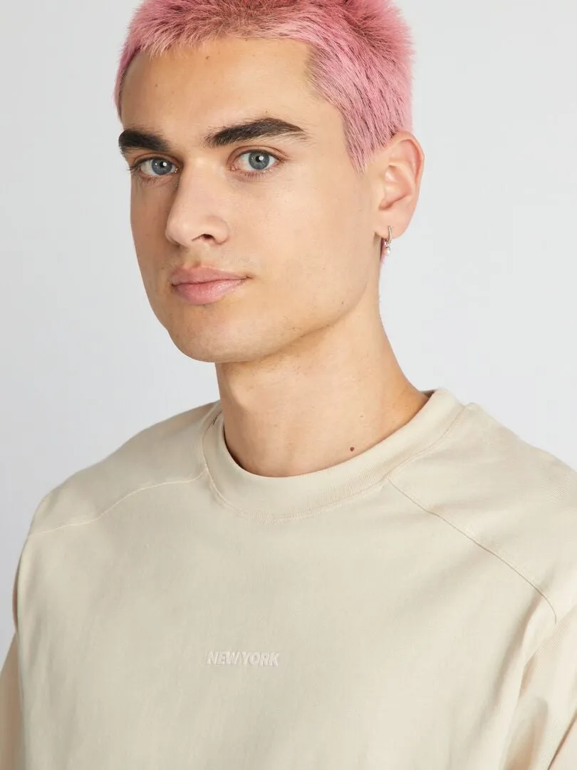 CAMISETA DE MANGA CORTA 'NEW YORK'  BEIGE