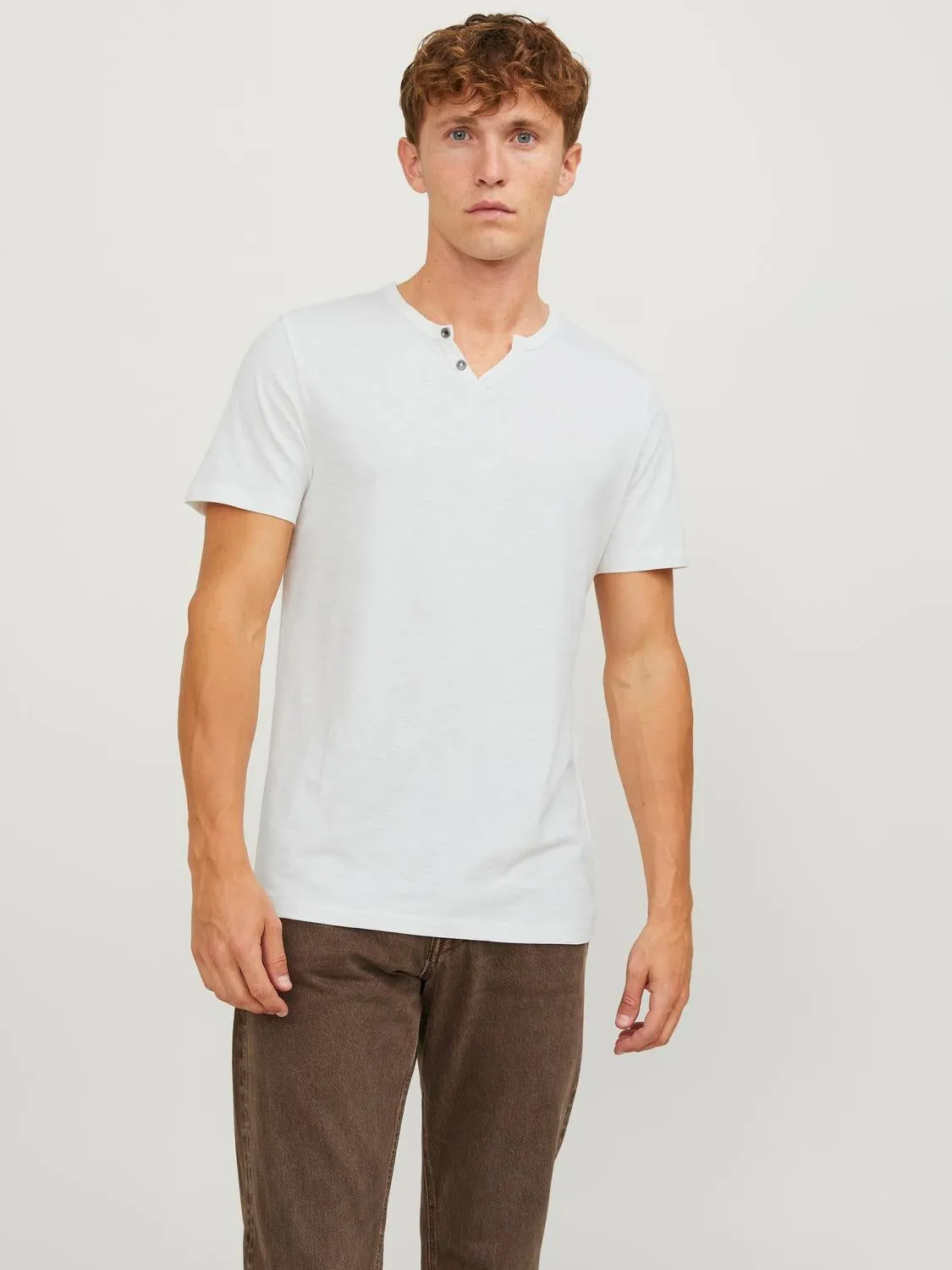 Camiseta Efecto mélange Cuello dividido | Blanco | Jack & Jones®
