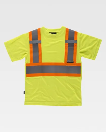 Camiseta manga corta con cintas reflectantes combinadas Amarillo A.V. Naranja A.V.