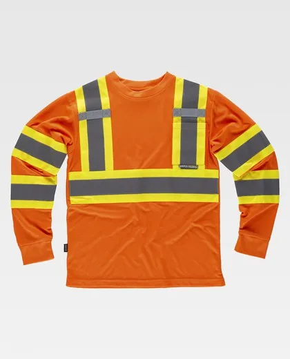 Camiseta manga larga con cintas reflectantes Naranja / Amarillo