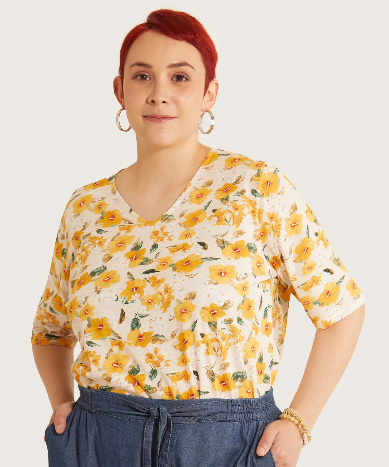 CAMISETA MANGA TRES CUARTOS ESTAMPADA