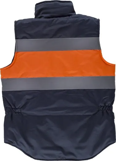 Chaleco acolchado y multibolsillos con dos cintas reflectantes Marino / Naranja
