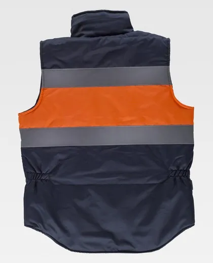 Chaleco acolchado y multibolsillos con dos cintas reflectantes Marino / Naranja