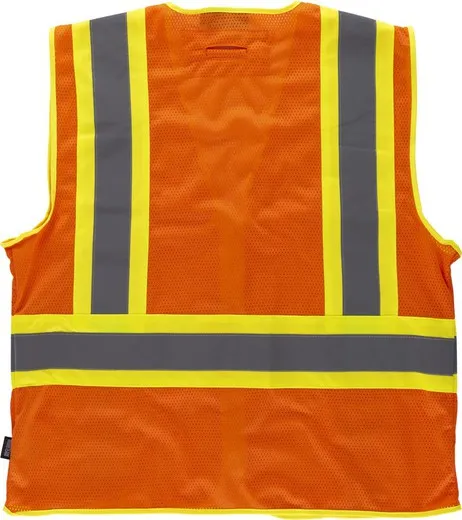 Chaleco alta visibilidad, multibolsillos, cintas reflectantes bicolores verticales y horizontales Naranja AV Amarillo AV