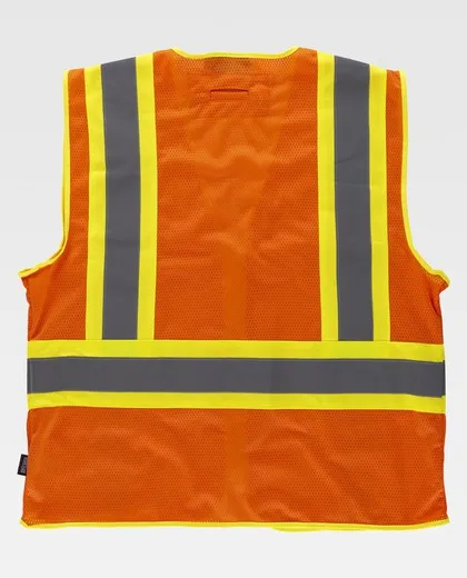 Chaleco alta visibilidad, multibolsillos, cintas reflectantes bicolores verticales y horizontales Naranja AV Amarillo AV
