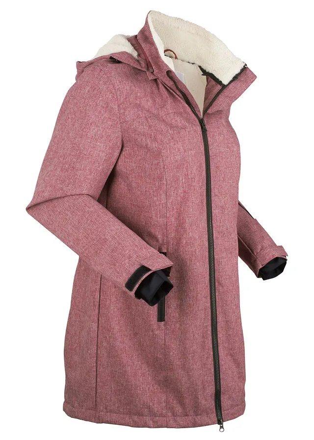 Chaqueta larga funcional impermeable para exteriores con forro polar Burdeos moteado