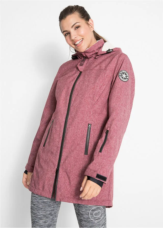 Chaqueta larga funcional impermeable para exteriores con forro polar Burdeos moteado