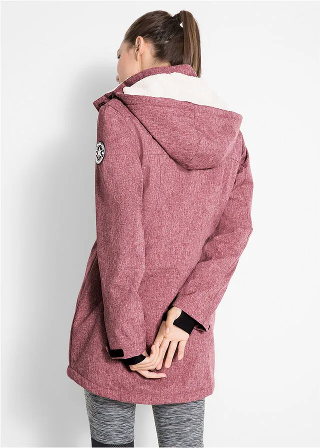 Chaqueta larga funcional impermeable para exteriores con forro polar Burdeos moteado