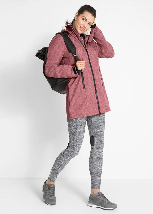 Chaqueta larga funcional impermeable para exteriores con forro polar Burdeos moteado