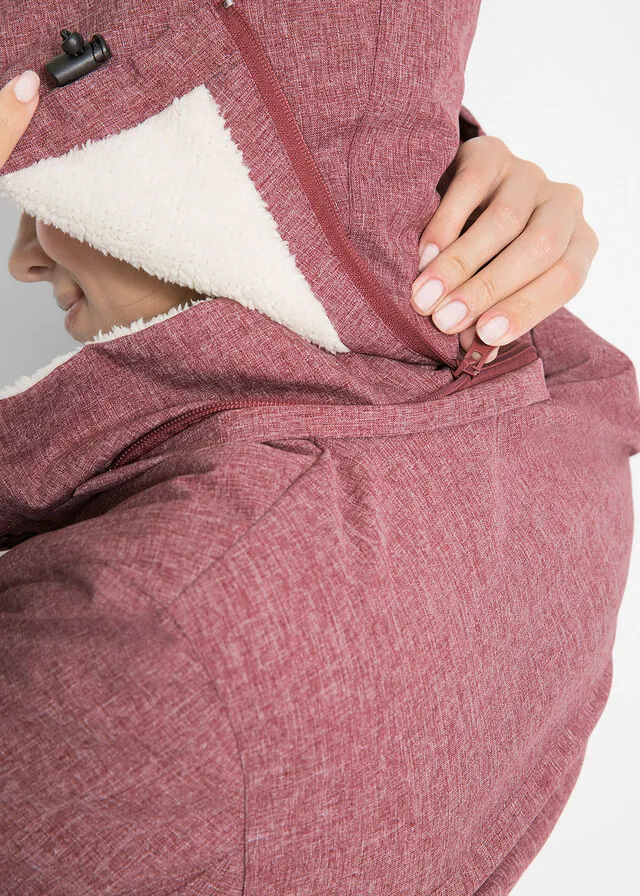 Chaqueta larga funcional impermeable para exteriores con forro polar Burdeos moteado
