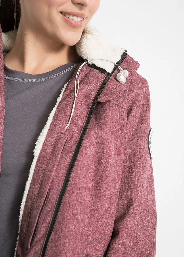 Chaqueta larga funcional impermeable para exteriores con forro polar Burdeos moteado
