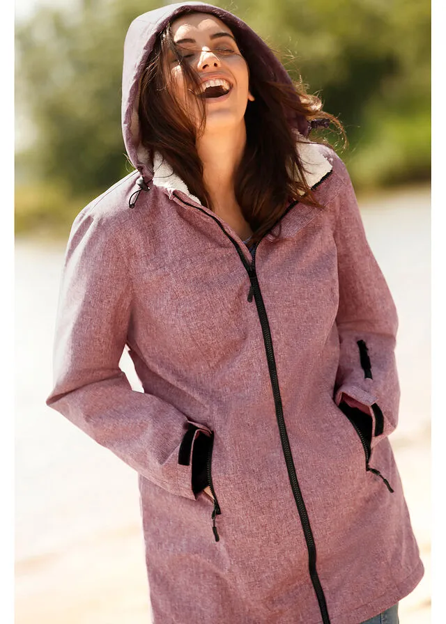 Chaqueta larga funcional impermeable para exteriores con forro polar Burdeos moteado