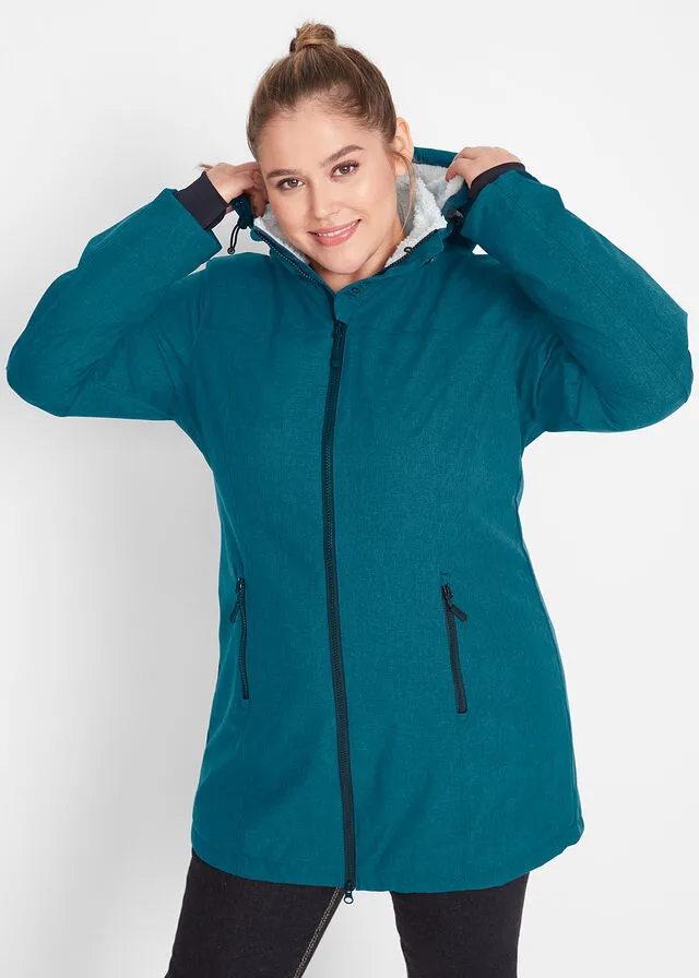 Chaqueta larga funcional impermeable para exteriores con forro polar musgo moteado