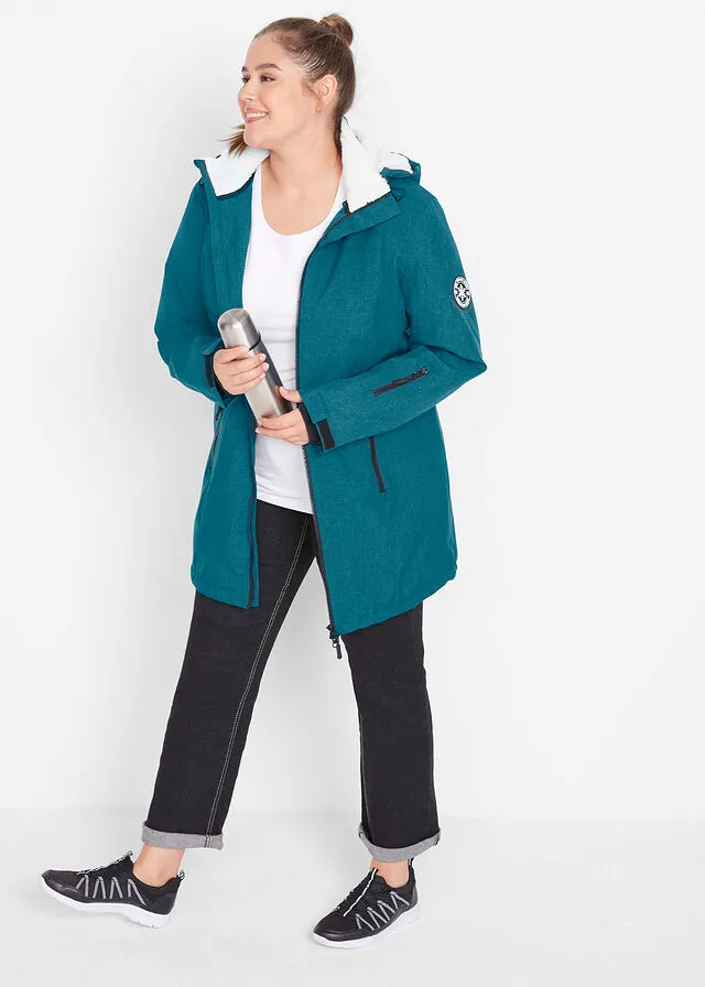 Chaqueta larga funcional impermeable para exteriores con forro polar musgo moteado