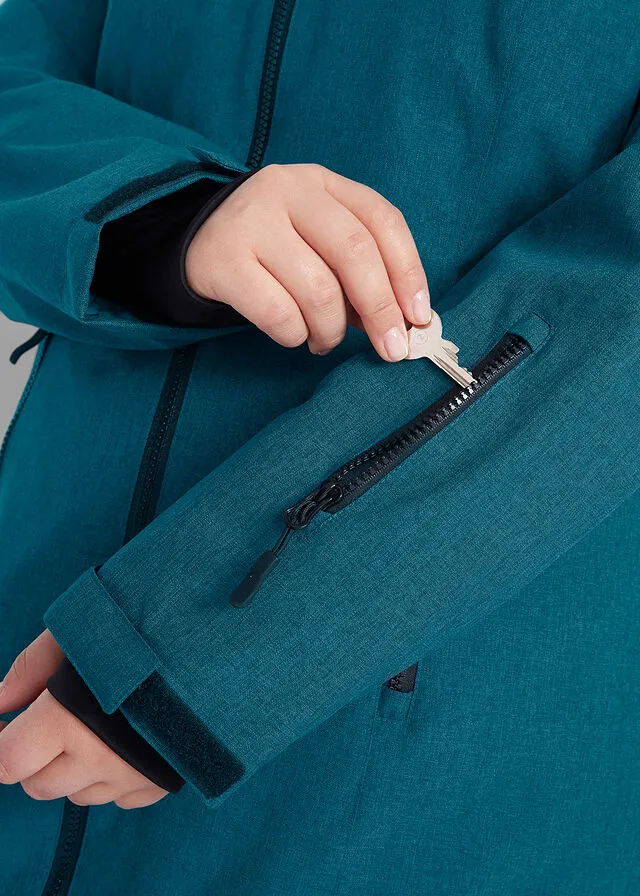 Chaqueta larga funcional impermeable para exteriores con forro polar musgo moteado