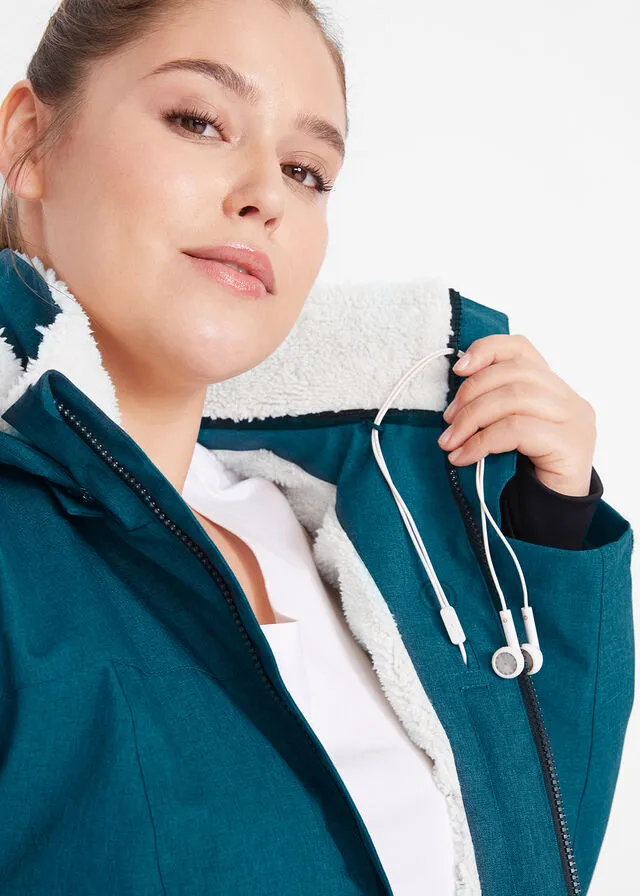 Chaqueta larga funcional impermeable para exteriores con forro polar musgo moteado