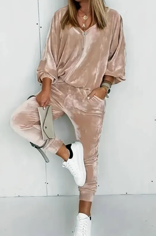 Chándal de imitación de terciopelo, beige