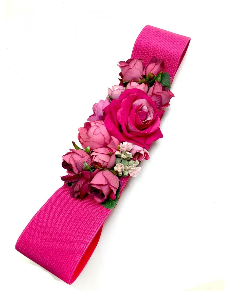 CINTURON DE VESTIR FUCSIA CON FLORES 