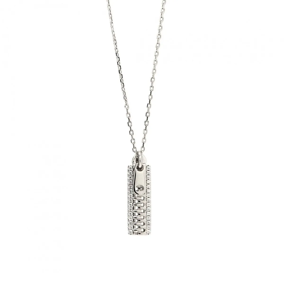 Colgante brillante de plata cremallera mini y circonita