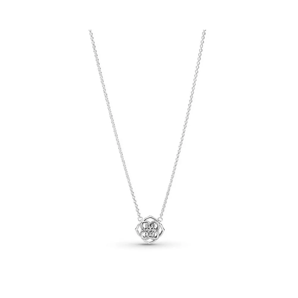 Collar Pandora de plata con flor rosa con circonita cúbica transparente